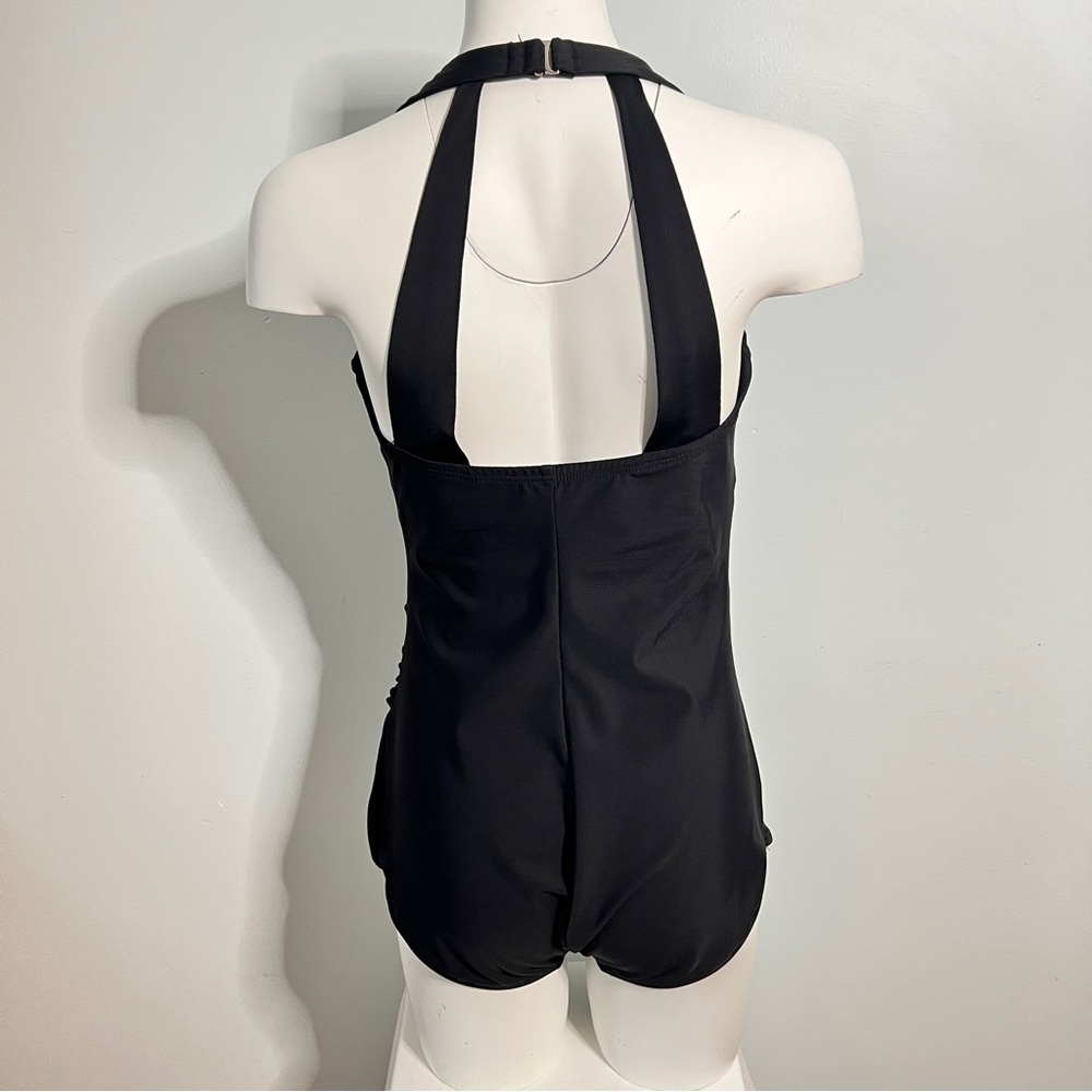 Lands' End Black Ruched Halter Tank Swimwear - Picture 4 of 8